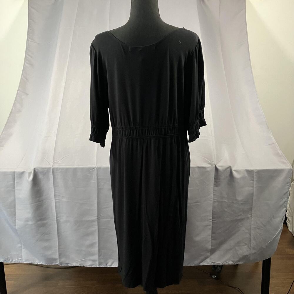 Max Studio Dress Womens Large Black 3/4 Sleeve Midi Ruffle V Neck Stretch - Picture 4 of 15